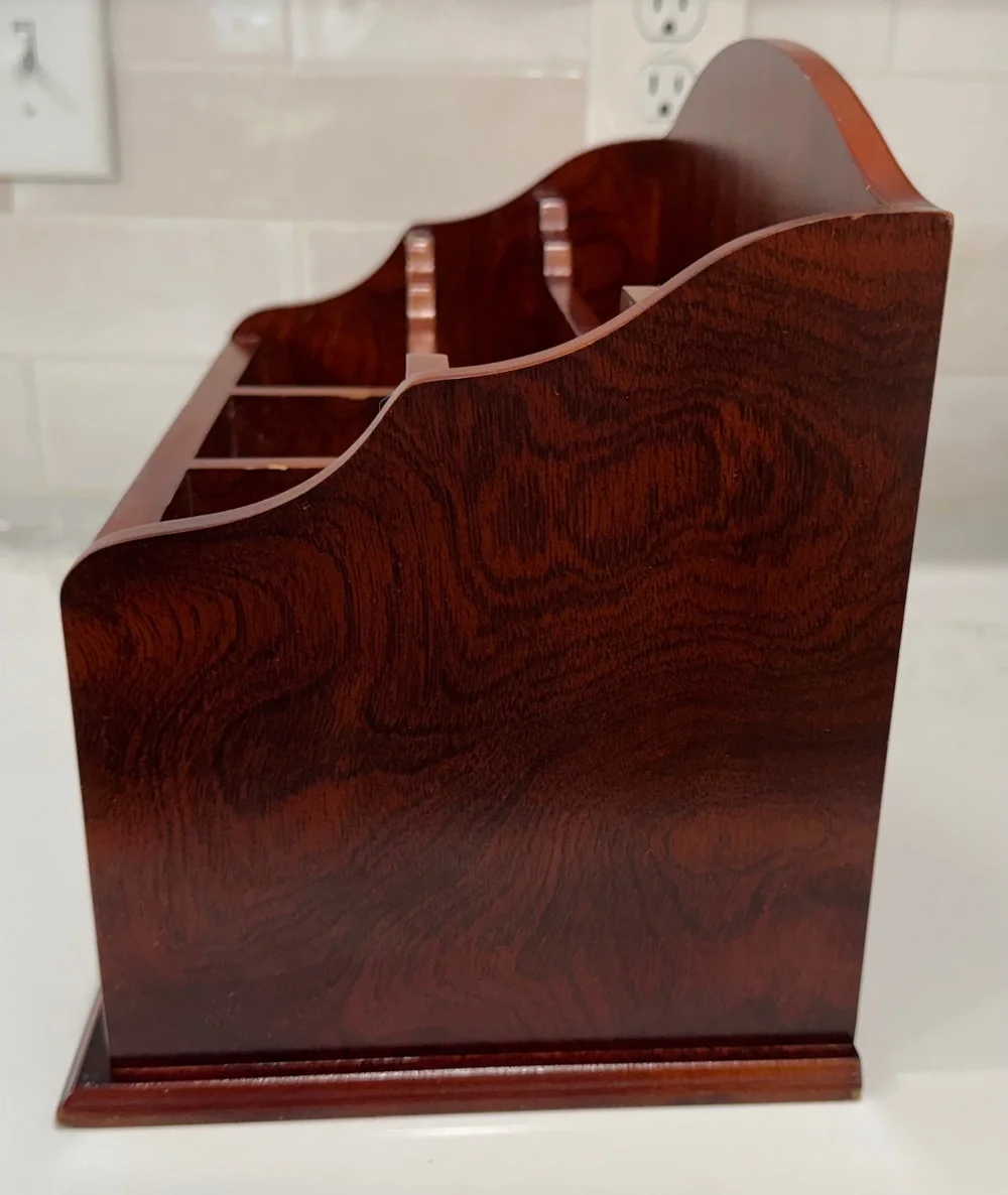 Wooden Desktop Organizer Mail Sorter 3 Photo Frame Cherry Finish Bill Planner 13